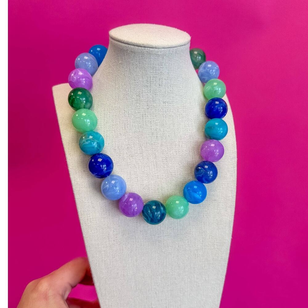 Statement Bead Necklace in Blue Multi